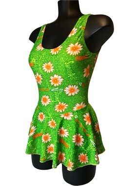 Vintage Green Floral Skirted One Piece Swimsuit | Daisy Print Swimdress